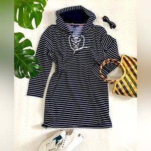 TOMMY HILFIGER HOODED STRIPED DRESS COVER UP LONG SLEEVES SZ XL